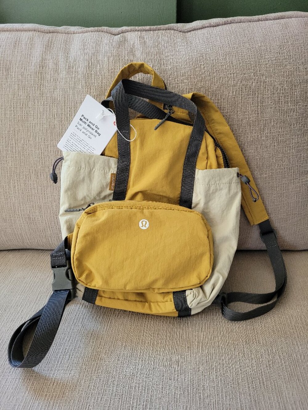 NWT Lululemon Pack and Go Multi Wear Bag 7L Yellow/ Cream